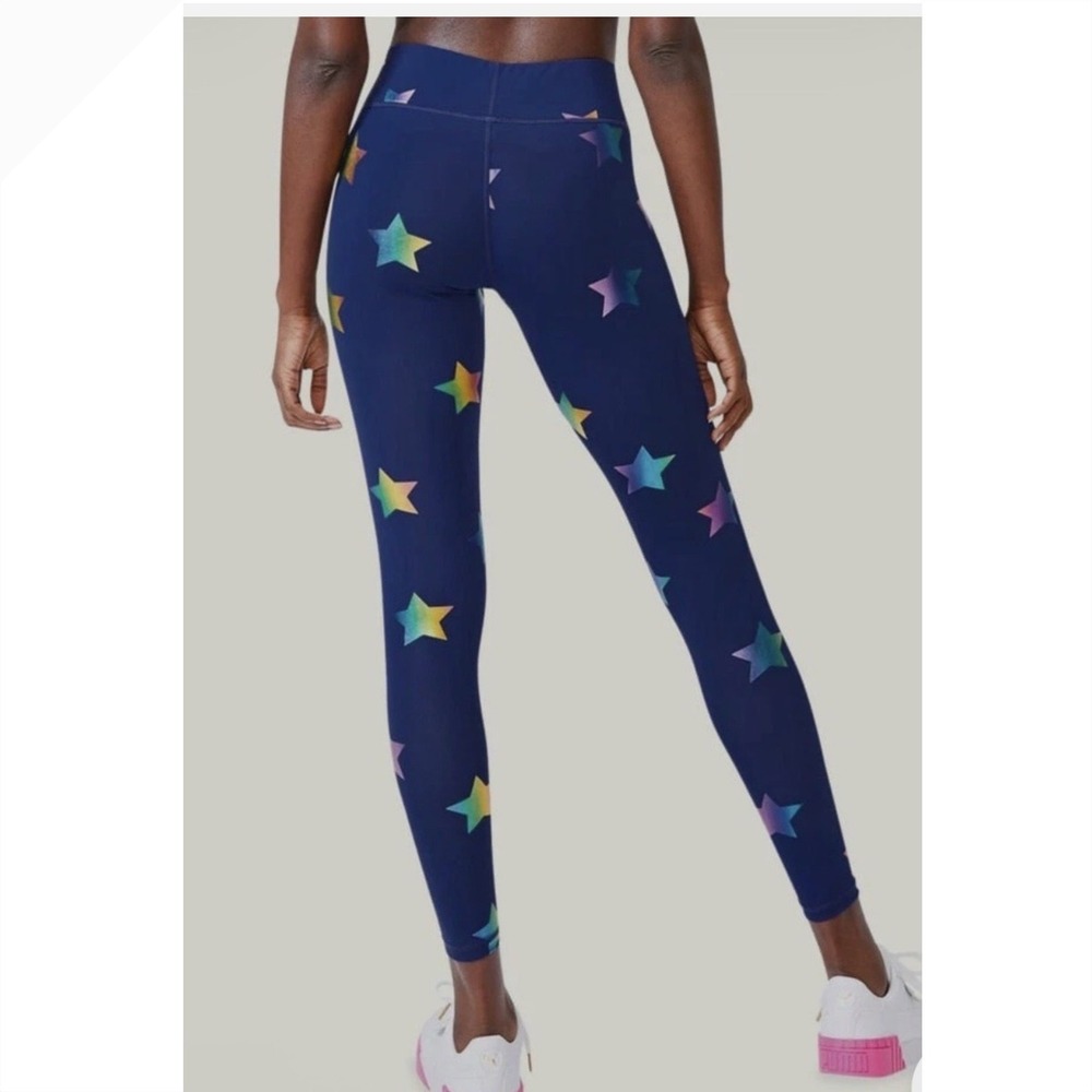 Terez Women Navy Rainbow Iridescent Star High Waisted Leggings Navy Blue Yoga B